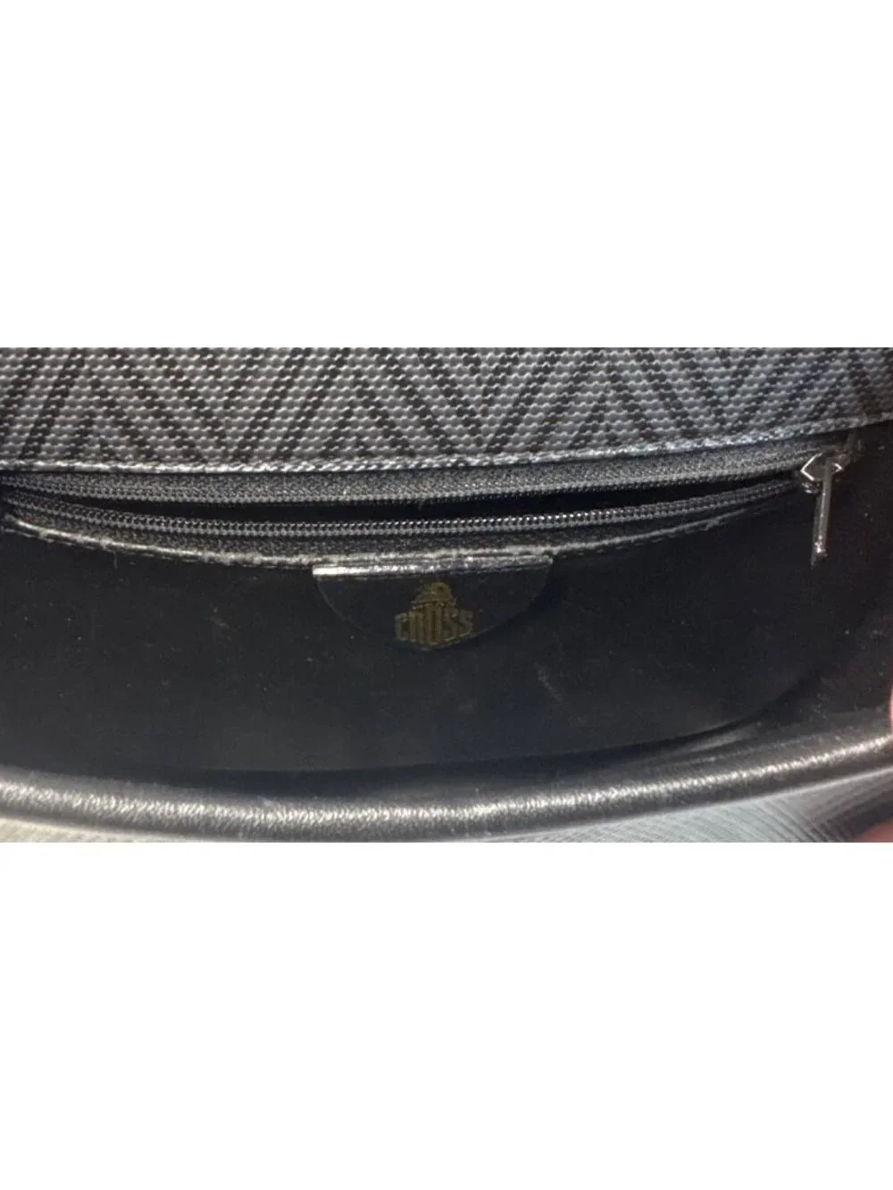 Mark Cross Black Textured Leather Crossbody Bag Chevron Pattern Gold Logo